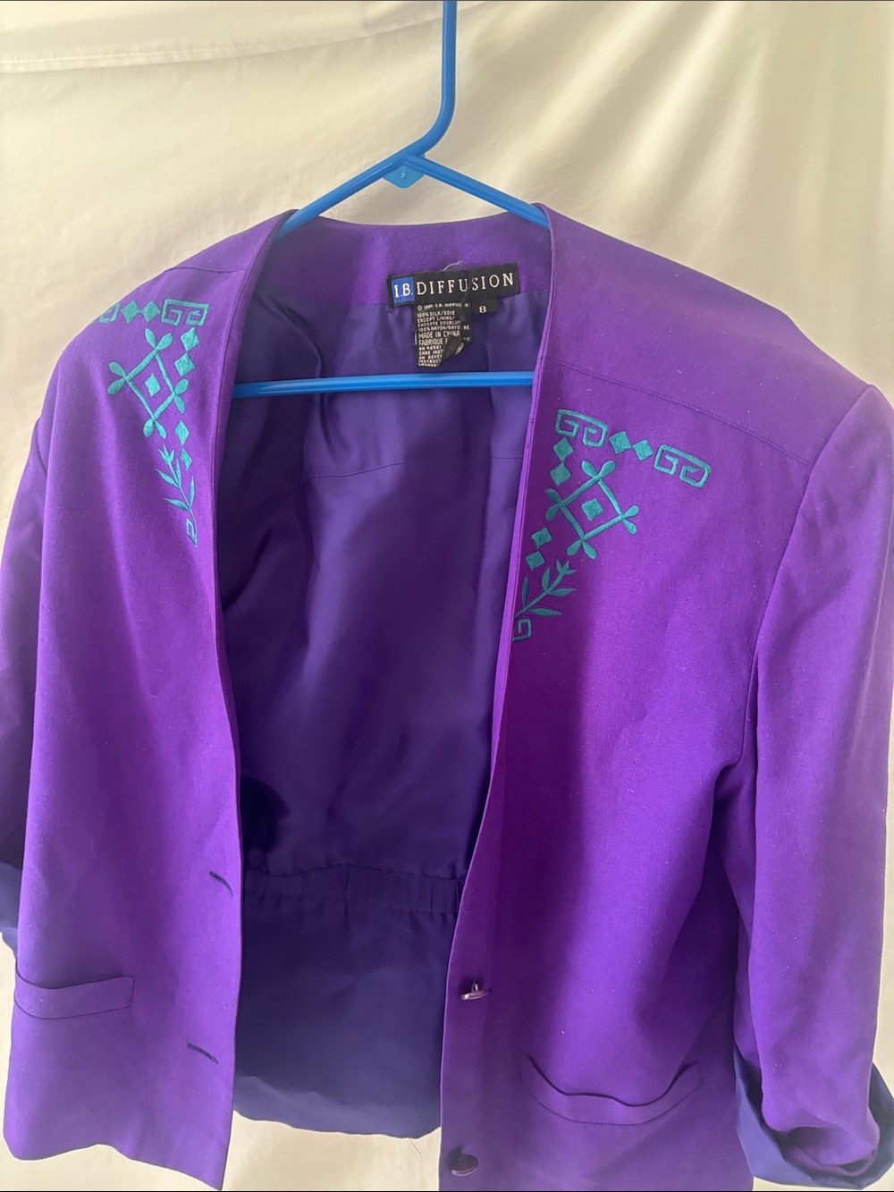 1.B. Diffusion Purple Embroidered Open Blazer